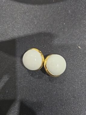 LES BERNARD Gold-Trim White Dome Stud Clip Ons - Women Jewelry